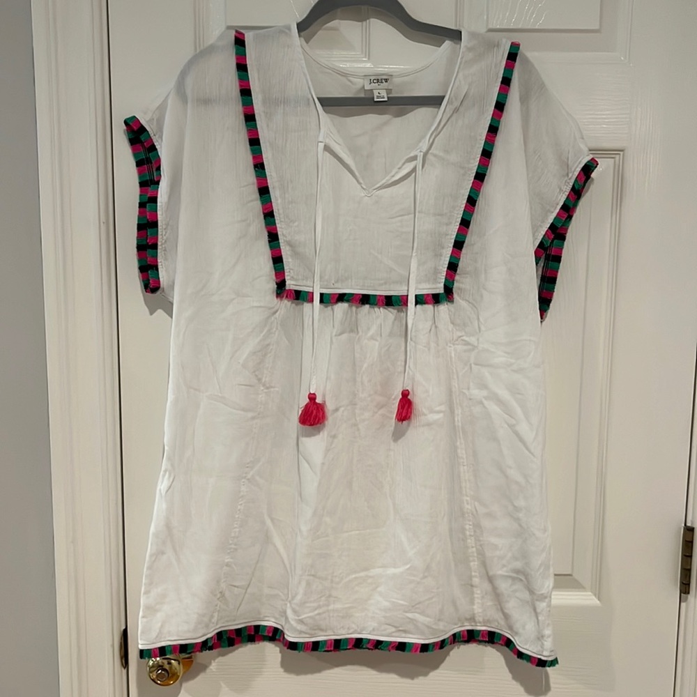 EUC J.Crew Factory white coverup size large with embroidery detail